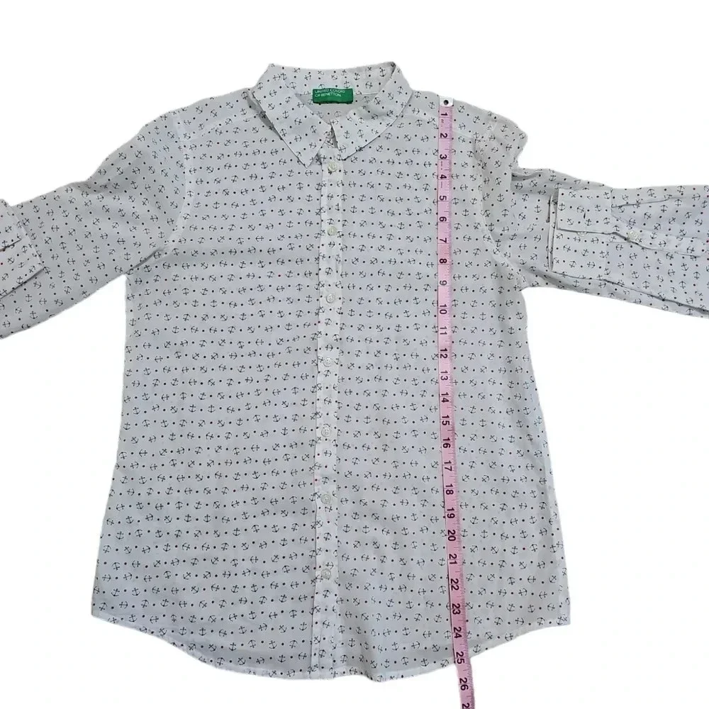United Colors of Benetton Women’s S Button Up Ivory Anchor Print Shirt Coastal - Picture 7 of 8